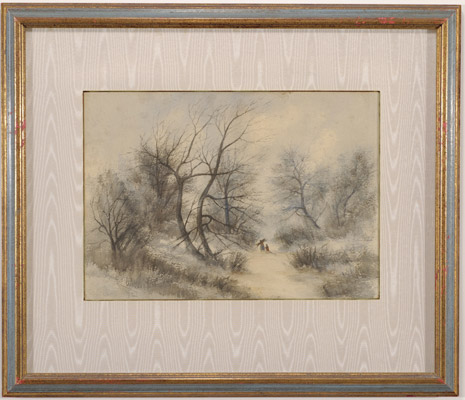 Watercolor of Forest Scene with Two Figures