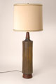 Green and brown art pottery lamp
