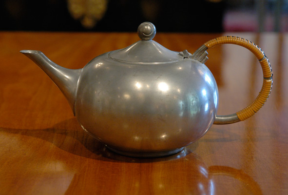 Royal Holland Pewter Teapot with rattan wrapped handle