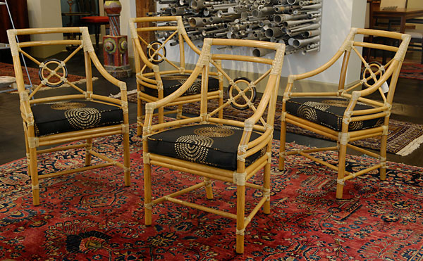 Set of four McGuire Rattan Target Chairs