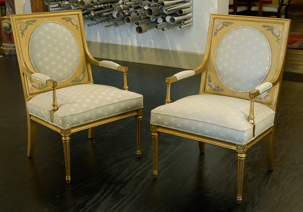 Pair of Louis XVI Style Giltwood Armchairs