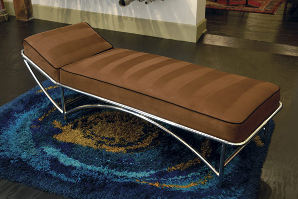 Chrome Chaise with Brown Ultrasuede Upholstery