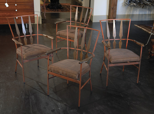 Set of Four Wood and Iron Garden Chairs