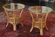 Pair of glass top rattan side tables