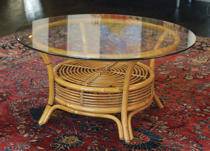Rattan Cocktail Table with Glass Top