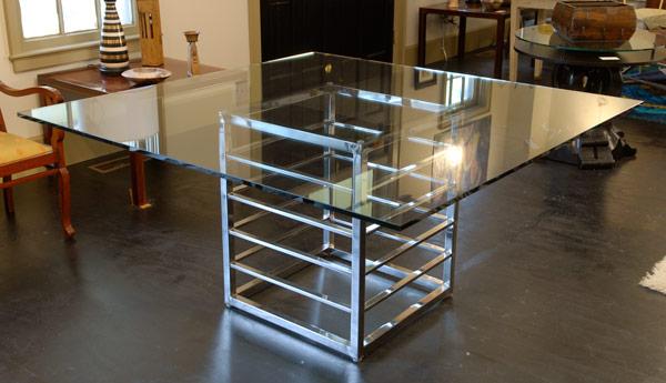 Glass Top Dining Table with Square Chrome Base