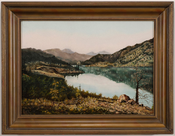Mountain Lake Scene Oil on Canvas