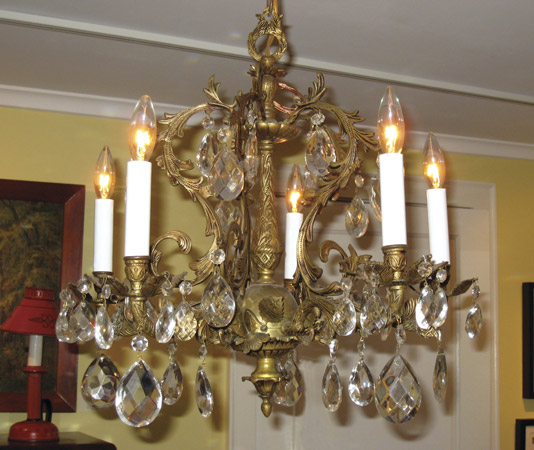 Small Brass Chandelier with Prisms