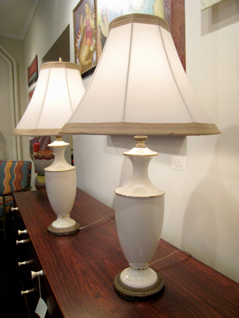 Pair of Ivory Porcelain Lamps with Gold Accents