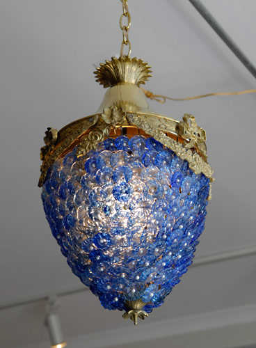 Hanging Fixture with Blue Glass Rosettes