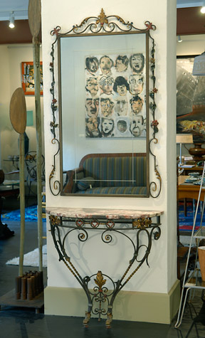 Wrought Iron Mirror with Marble Top Console